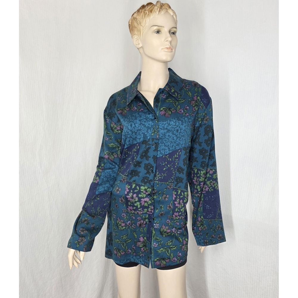 Coldwater‎ Creek Button Up Blouse Womens Plus 2X Patchwork Vtg 90s Floral Boho